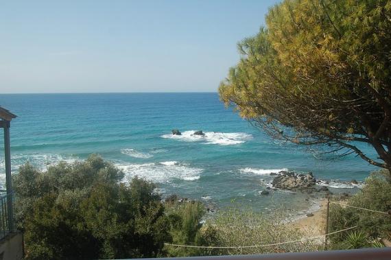 'Pelekas beach - view from our room's balcony at Sun Rock hostel' - Korfu